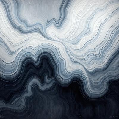 The primary subject of the image is a large, blue, and white painting of a mountain. The setting is a dark, blue background that contrasts with the bright colors of the painting. The visual style is a combination of digital art and illustration, creating a striking and unique piece of art. The dominant colors are blue and white, with the blue background and the white and blue mountain, creating a sense of depth and contrast.
